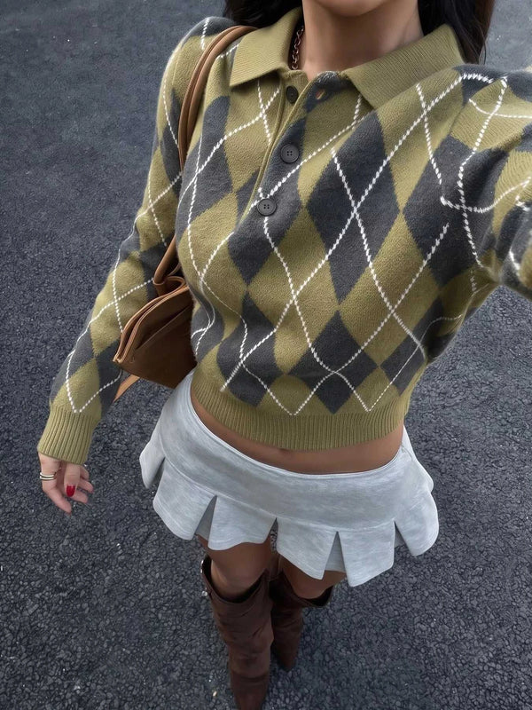 Argyle Pattern Collared Knit Sweater 101002044678462 55 Affordable Fashion Under $100 Jerry's Apparel 