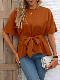 Ivy Lane Tied Round Neck Half Sleeve Blouse