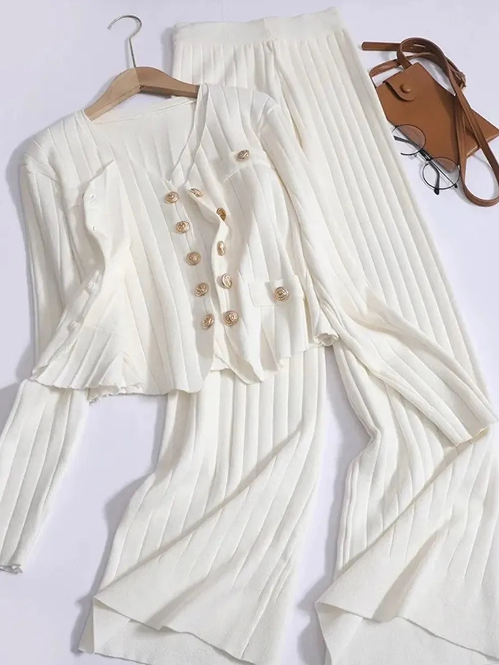 V-Neck Tank, Cardigan and Pants Three-Piece Sweater Set