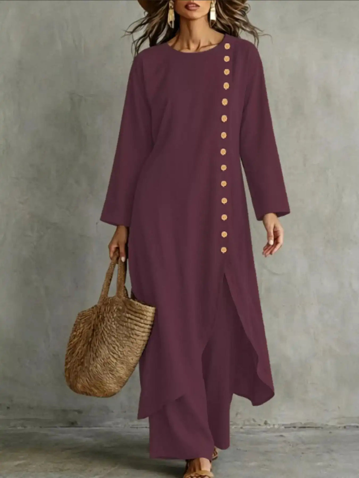Full Size Side-Buttoned Longline Top and Pants Set Plus Size 101001327097524 51 Affordable Fashion Under $100 Jerry's Apparel 