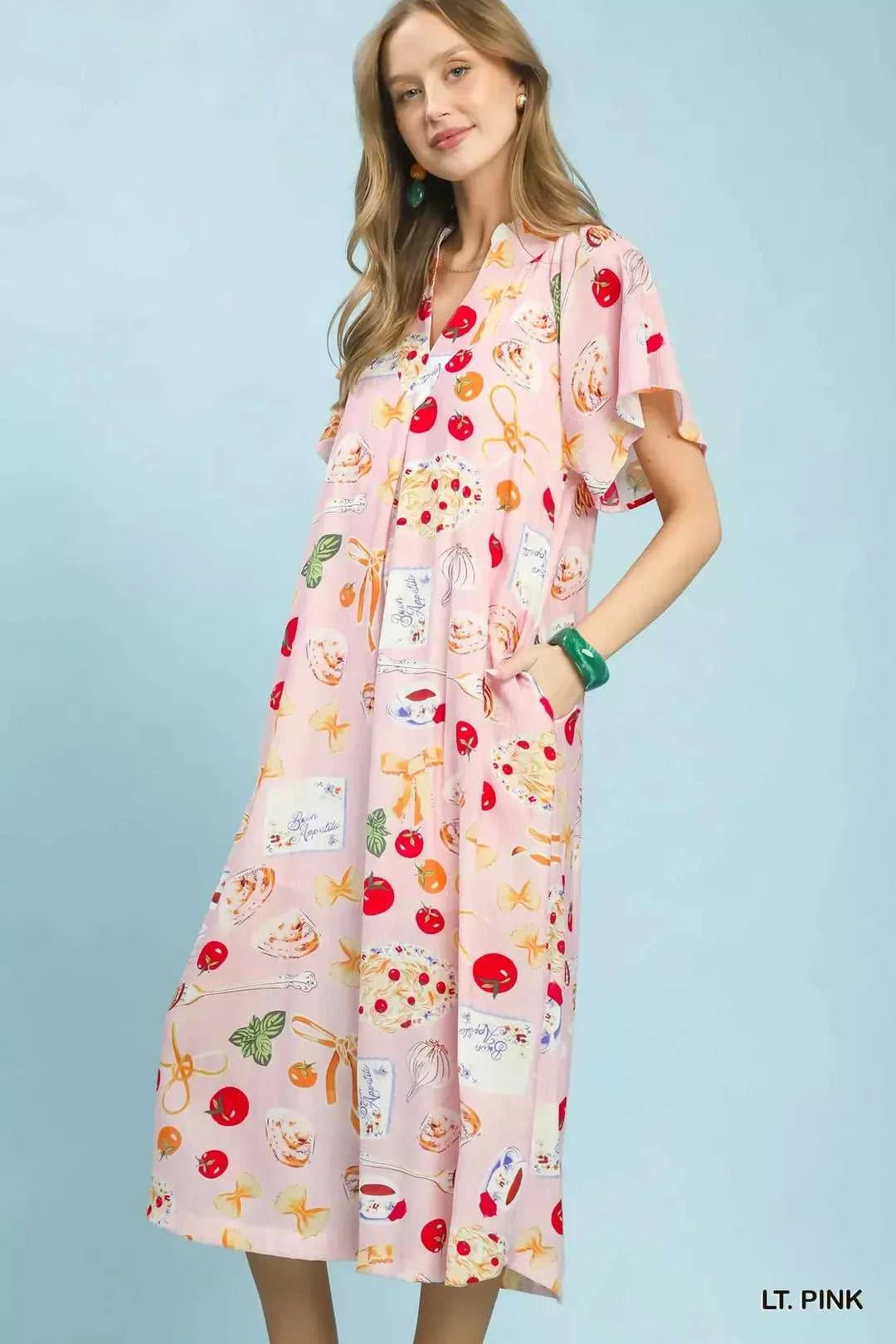 Umgee Abstract Print Flutter Sleeve Midi Dress 100100561461588 60 Affordable Fashion Under $100 Jerry's Apparel 