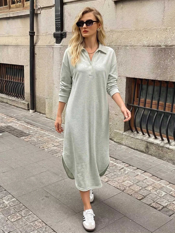 Polo Collar Long Sleeve Midi Dress 101001353552145 48 Affordable Fashion Under $100 Jerry's Apparel 
