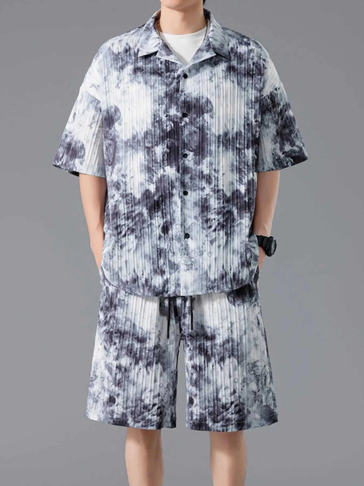 Men's Full Size Tie-Dye Casual Shirt and Shorts Set Plus Size 100400953884507 34 Affordable Fashion Under $100 Jerry's Apparel 