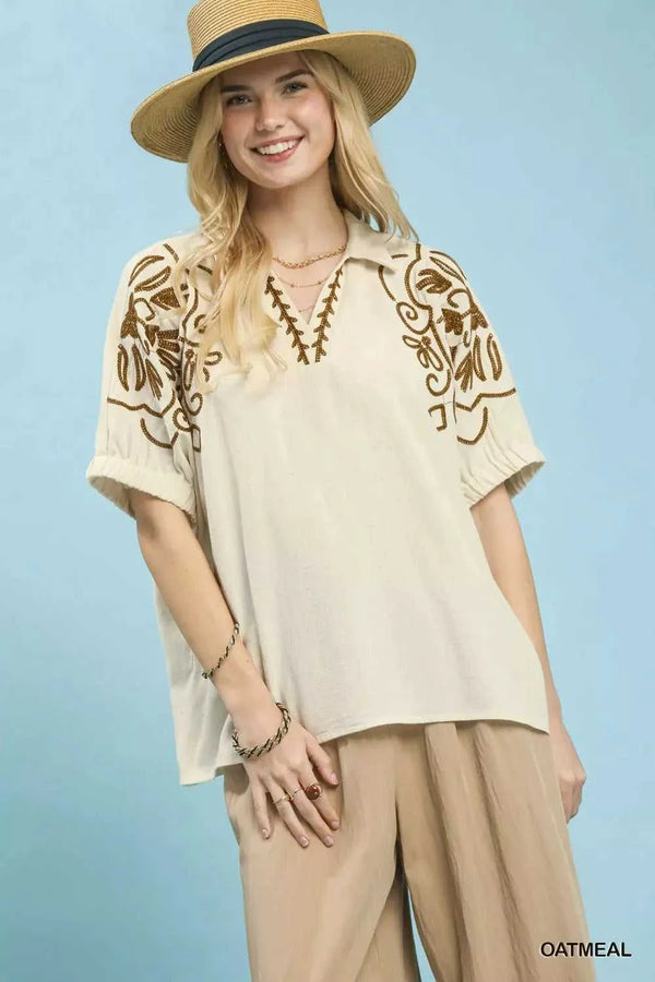 Umgee Floral Embroidered Sleeve Blouse 100100163501068 53 Affordable Fashion Under $100 Jerry's Apparel 