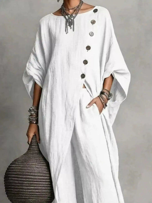 Full Size Asymmetric Button-Down Top and Wide-Leg Pants Set Plus Size 101001667815182 65 Affordable Fashion Under $100 Jerry's Apparel 