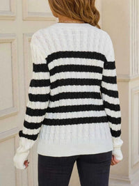 Striped Cable Knit Round Neck Sweater 100100499943508 42 Affordable Fashion Under $100 Jerry's Apparel 