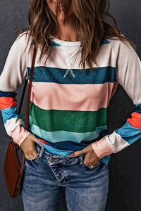 Striped Raglan Sleeve Round Neck Tee