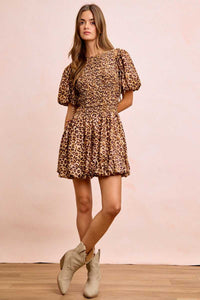 BiBi Leopard Bow Tie Attachable Puff Sleeves Dress 100100826881615 62 Affordable Fashion Under $100 Jerry's Apparel 