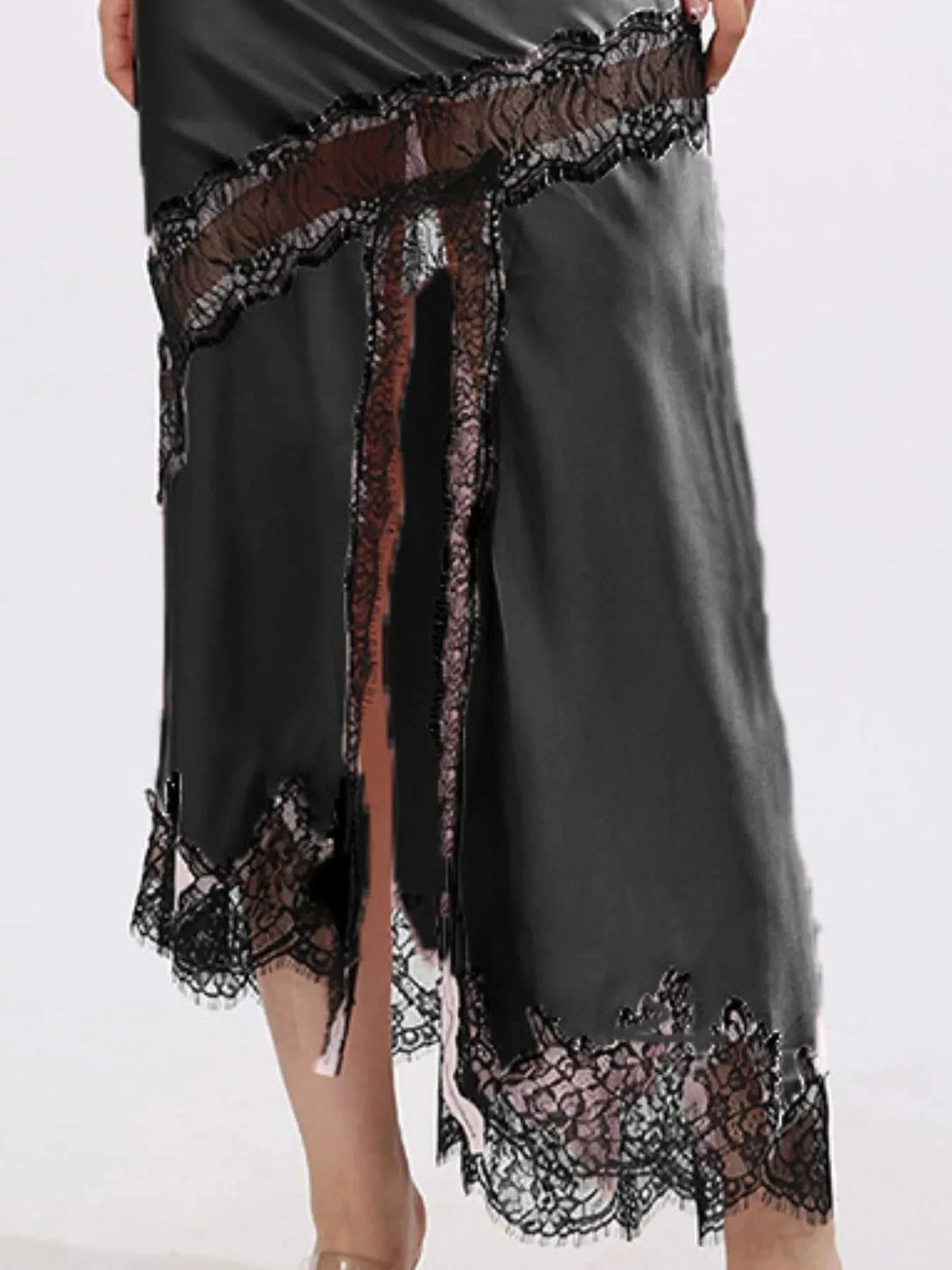 Lace Trim Asymmetrical Midi Skirt 100100647329706 101 Jerry's Apparel 