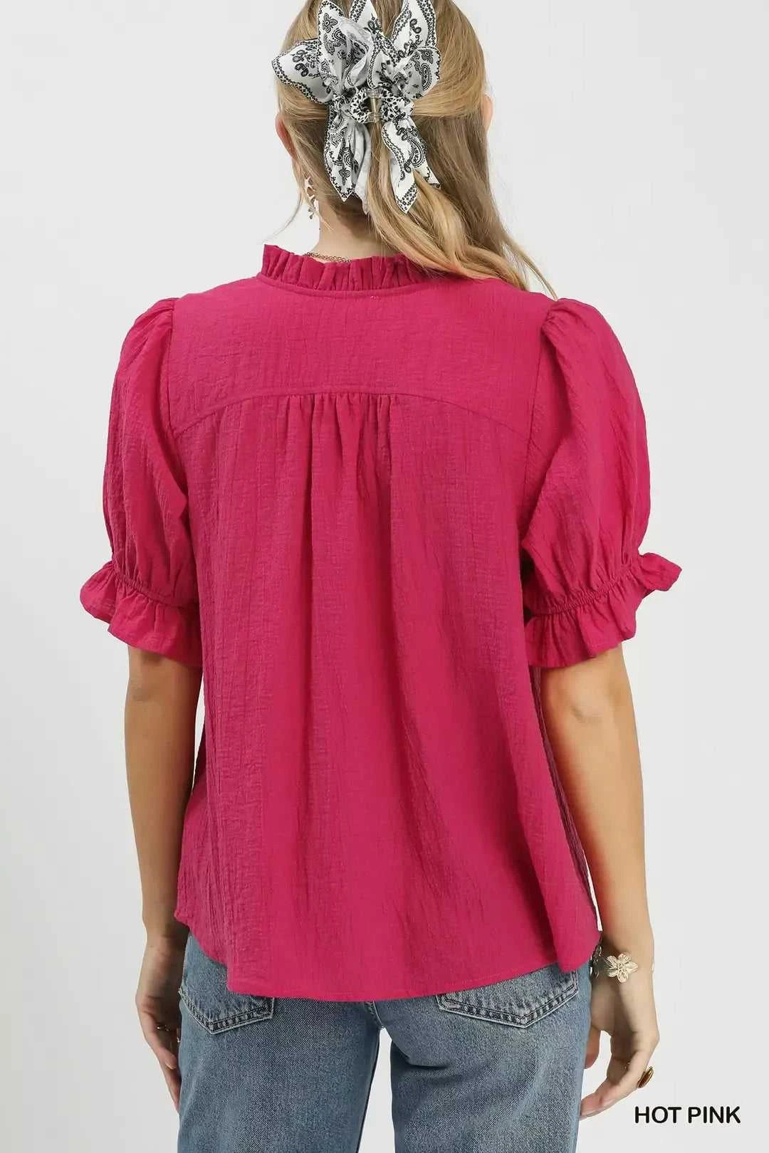 Umgee Textured Button-Front Puff Sleeve Top 100100866331431 49 Affordable Fashion Under $100 Jerry's Apparel 