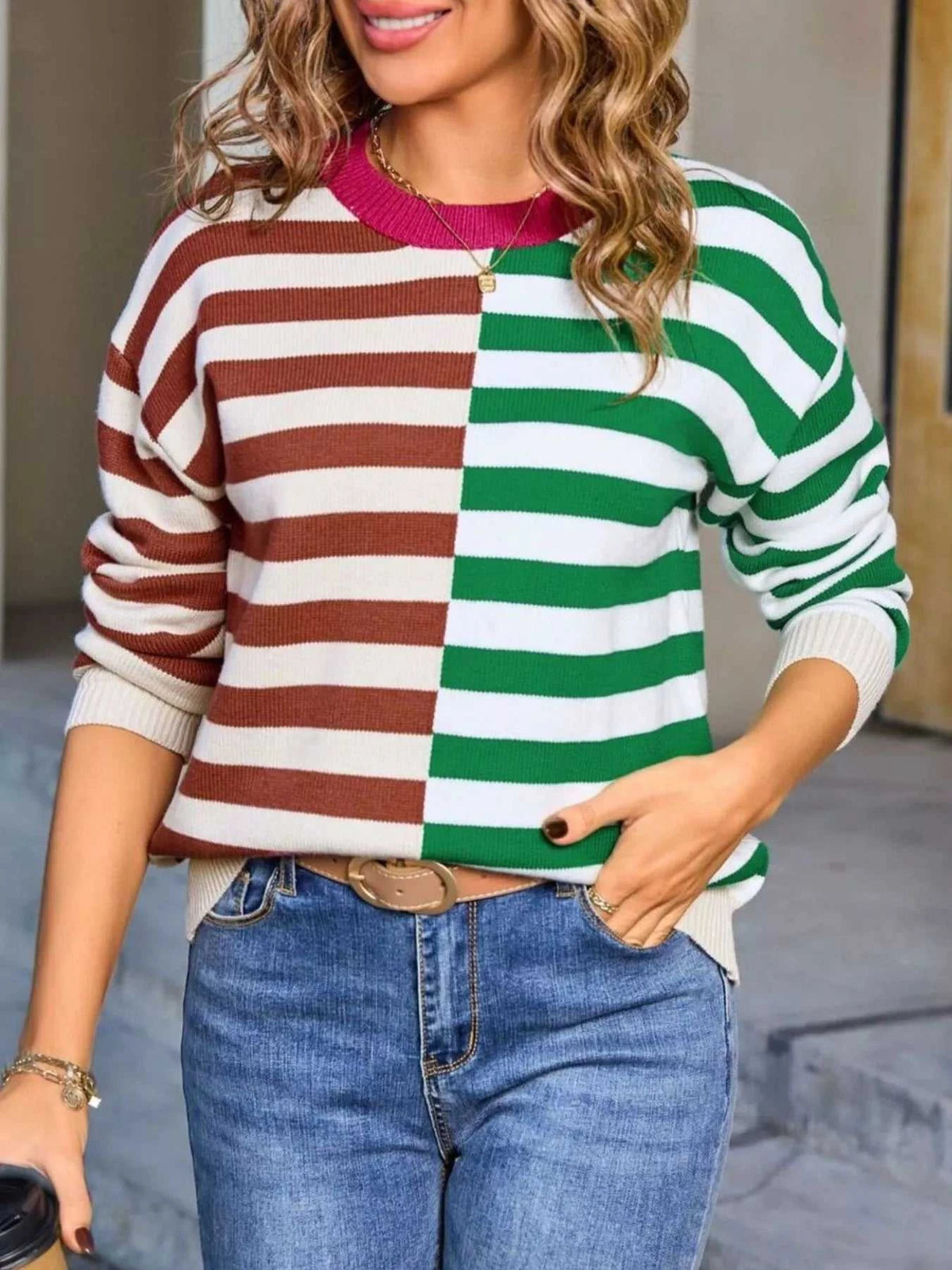 Striped Round Neck Long Sleeve Sweater 100100983519081 49 Affordable Fashion Under $100 Jerry's Apparel 