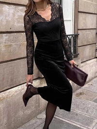 Elegant Lace and Velvet Midi Dress 100100555339596 39 Affordable Fashion Under $100 Jerry's Apparel 