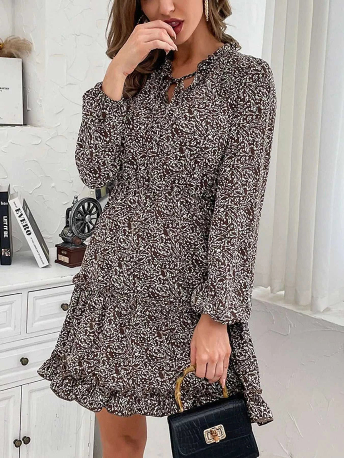 Ruffle Hem Tie Neck Mini Dress 100100547411895 44 Affordable Fashion Under $100 Jerry's Apparel 