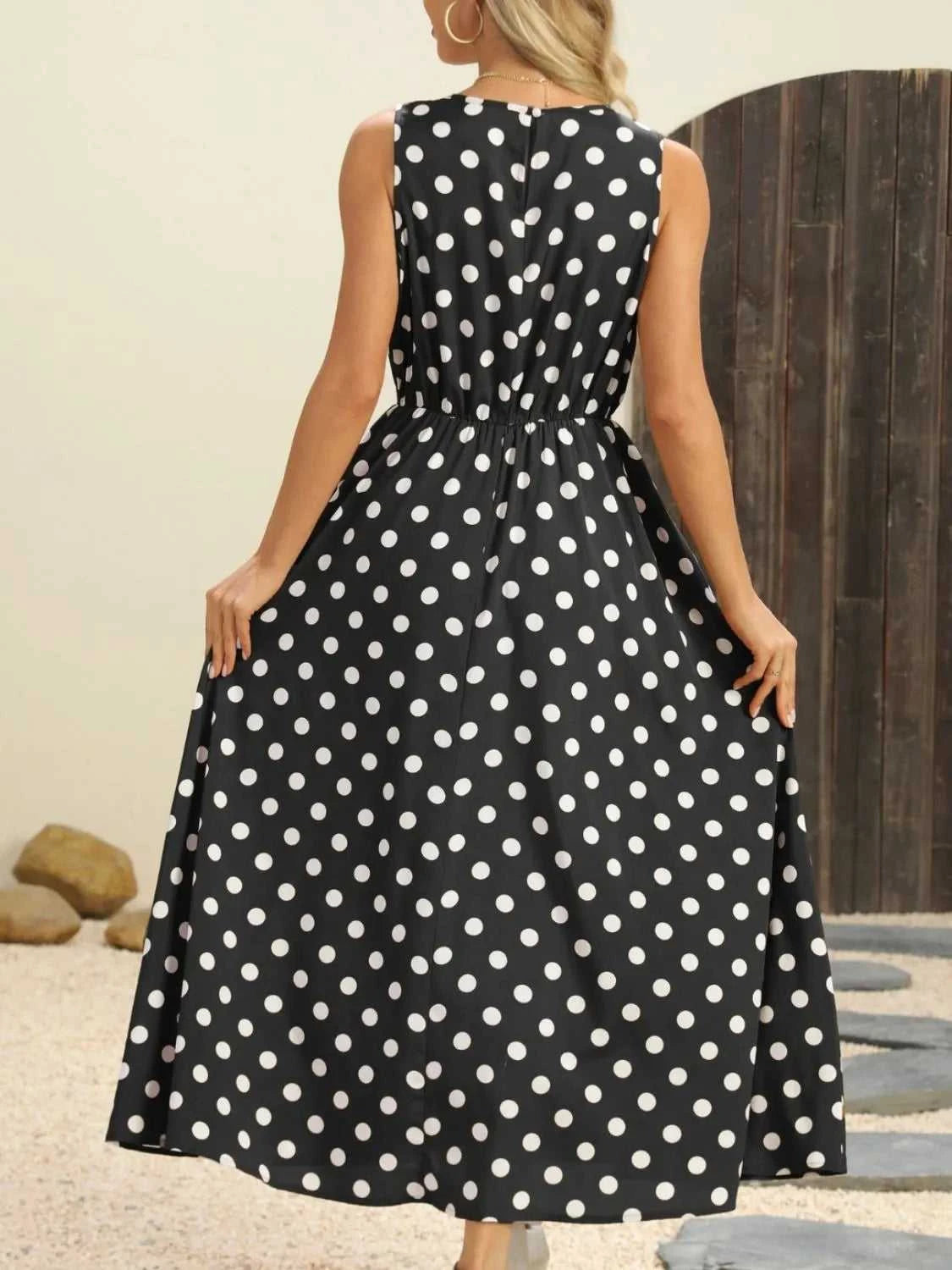 Polka Dot Round Neck Sleeveless Midi Dress 100100597597604 26 Affordable Fashion Under $100 Jerry's Apparel 