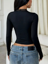 Elegant Lace Trim V-Neck Long Sleeve Slim Fit T-Shirt 101001651471837 30 Affordable Fashion Under $100 Jerry's Apparel 