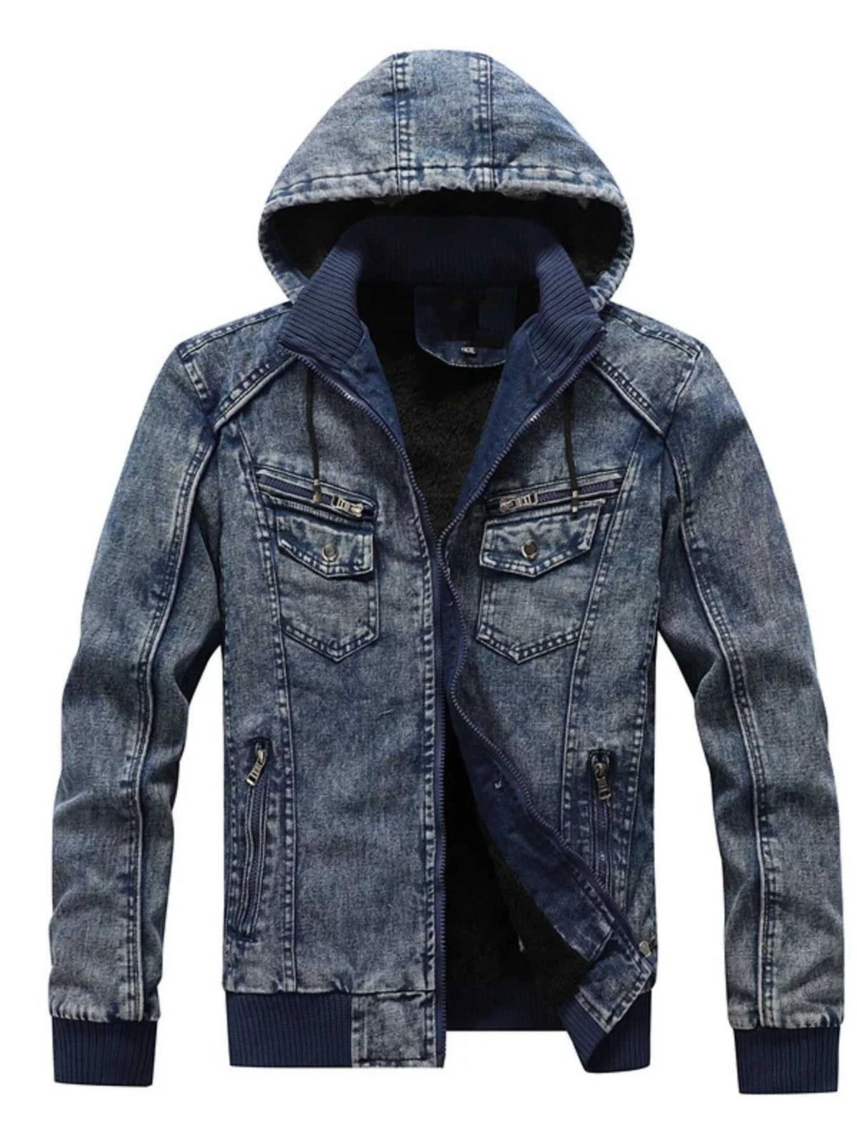 Men's Plus Size Zip Up Hooded Denim Jacket 100400617013607 115 Fashion Forward Plus Size Clothing Jerry's Apparel 