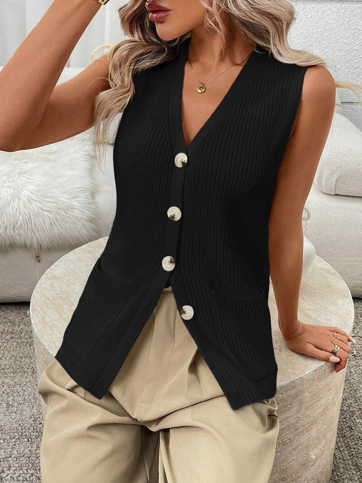 Button-Down Knit Sweater Vest 100100407223326 37 Affordable Fashion Under $100 Jerry's Apparel 