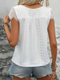 Perfee Eyelet Lace Detail V-Neck Cap Sleeve Top 100100934591306 25 Affordable Fashion Under $100 Jerry's Apparel 
