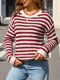 Striped Zigzag Knit Round Neck Sweater 100100461154218 44 Affordable Fashion Under $100 Jerry's Apparel 