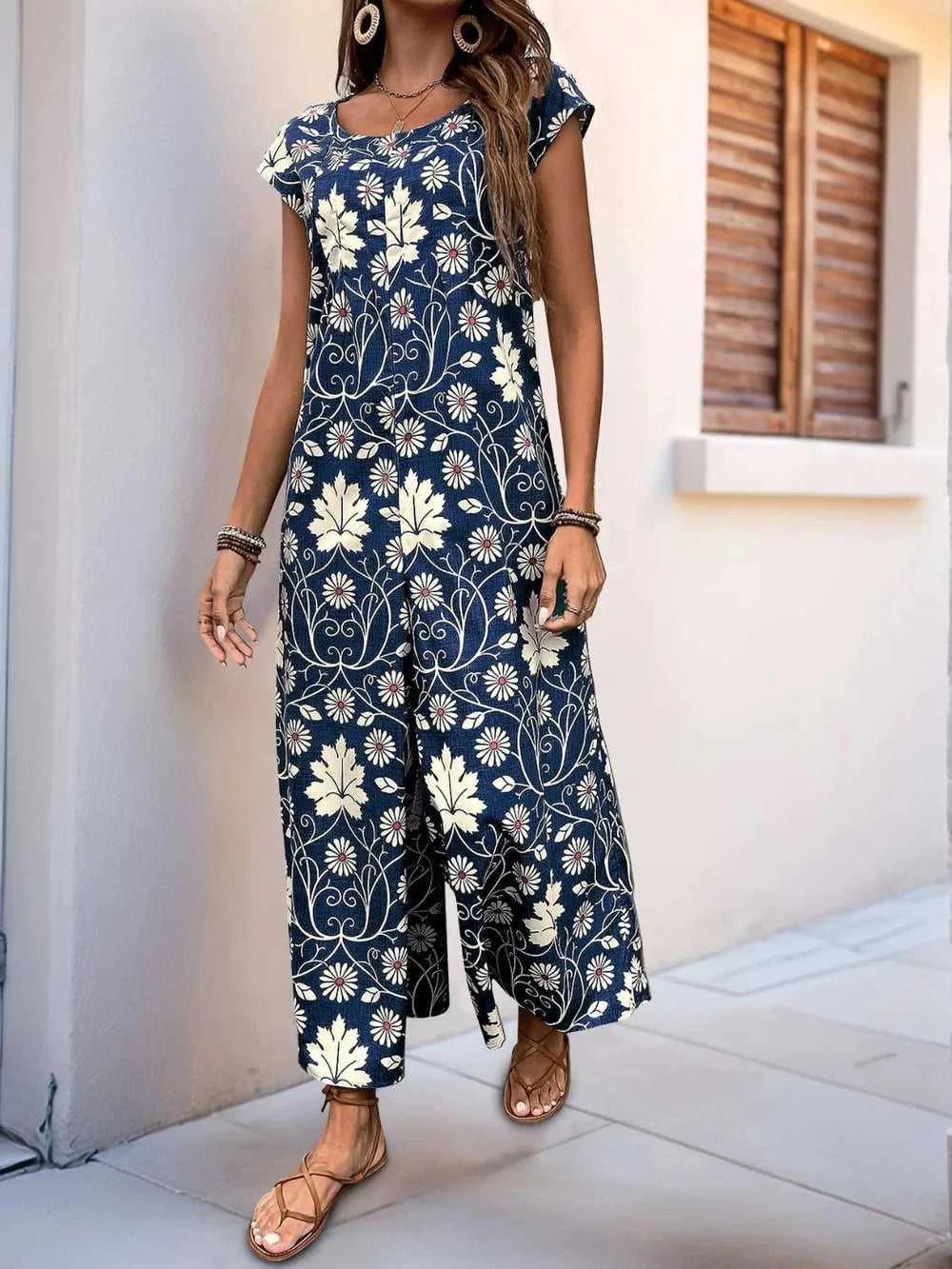Perfee Printed Round Neck Cap Sleeve Wide Leg Jumpsuit 100100380311019 31 Affordable Fashion Under $100 Jerry's Apparel 