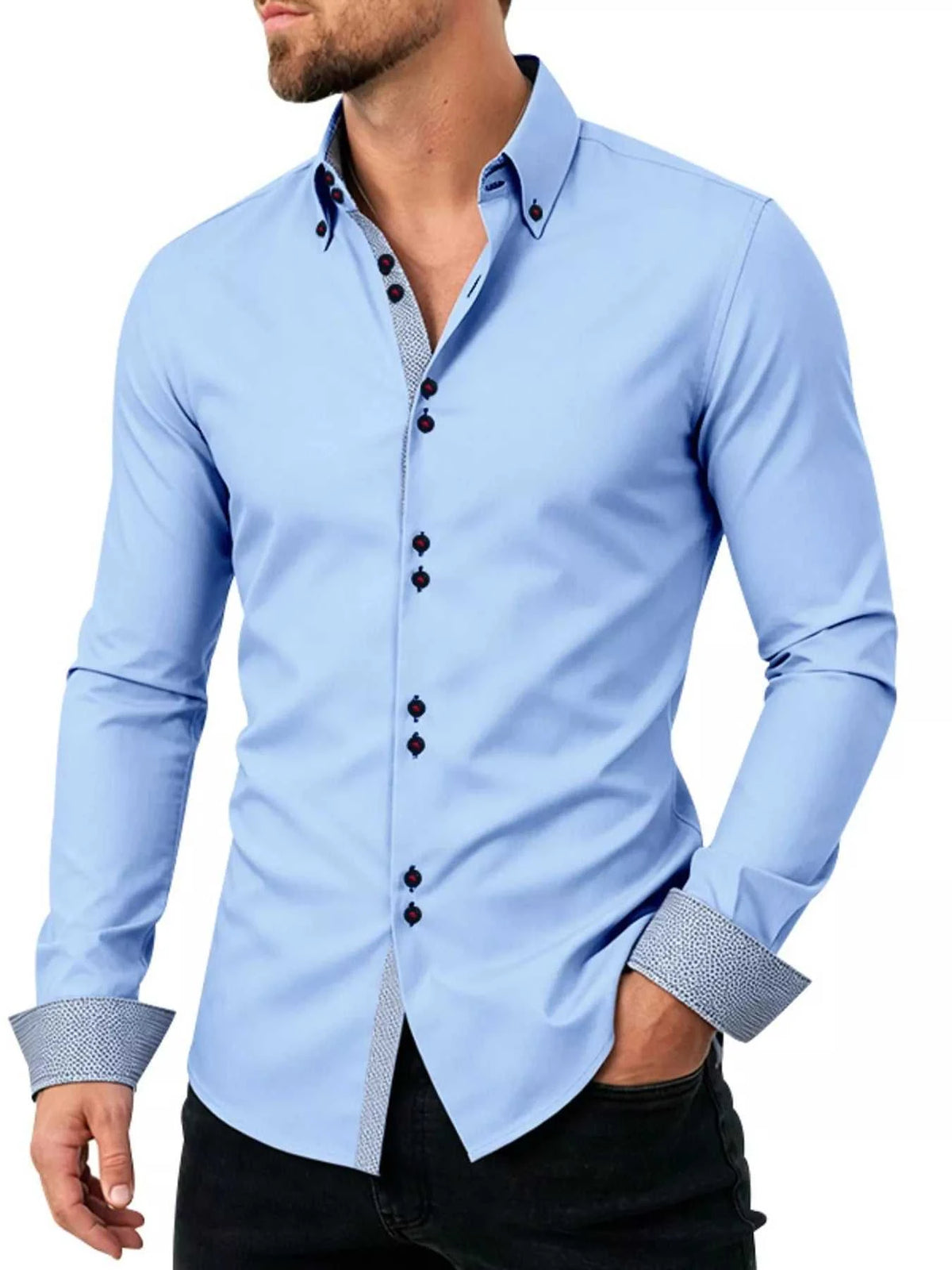 Men's Full Size Slim Fit Contrast Trim Shirt Plus Size 104001791906006 38 Affordable Fashion Under $100 Jerry's Apparel 