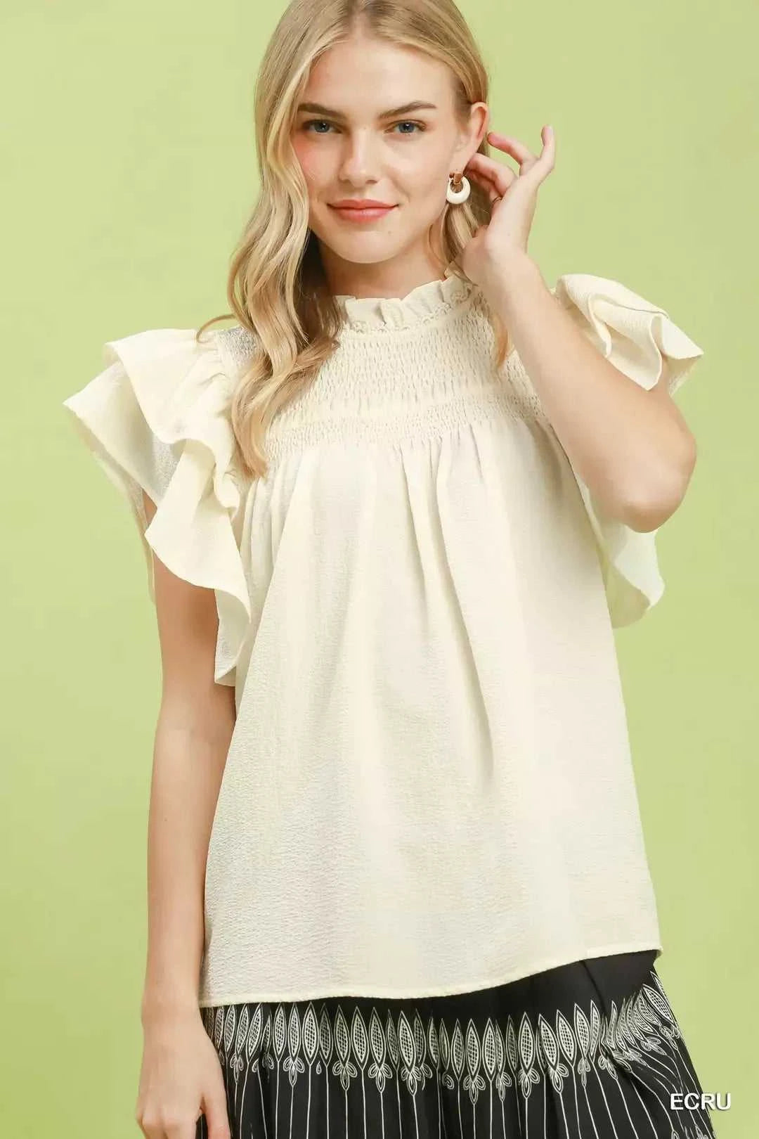 Umgee Smocked Ruffle Sleeve Textured Top 100100813901476 53 Affordable Fashion Under $100 Jerry's Apparel 