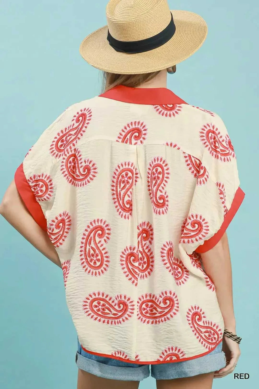 Umgee Paisley Print Contrast Trim Top 100100526331582 45 Affordable Fashion Under $100 Jerry's Apparel 