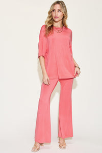 Full Size Bamboo Drop Shoulder T-Shirt and Flare Pants Set