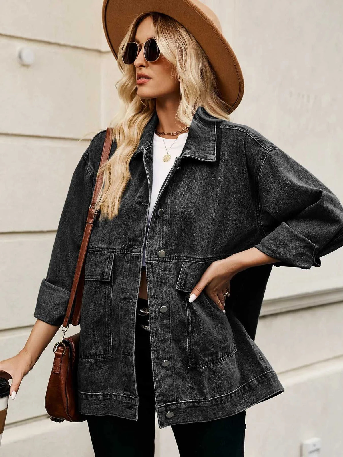 Oversized Button Up Denim Jacket with Hood 100100876233269 72 Affordable Fashion Under $100 Jerry's Apparel 