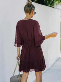 Swiss Dot Flare Sleeve Wrap Mini Dress