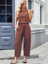 Plaid Sleeveless Top and Pants Set 100100045523661 39 Affordable Fashion Under $100 Jerry's Apparel 