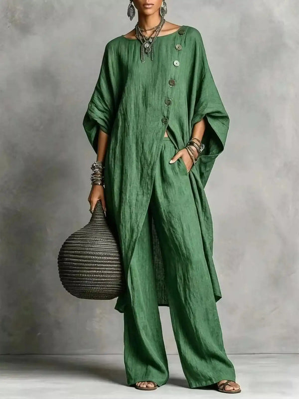 Full Size Asymmetric Button-Down Top and Wide-Leg Pants Set Plus Size 101001667815182 65 Affordable Fashion Under $100 Jerry's Apparel 