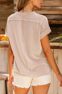Casual Ribbed Short Sleeve Round Neck T-Shirt