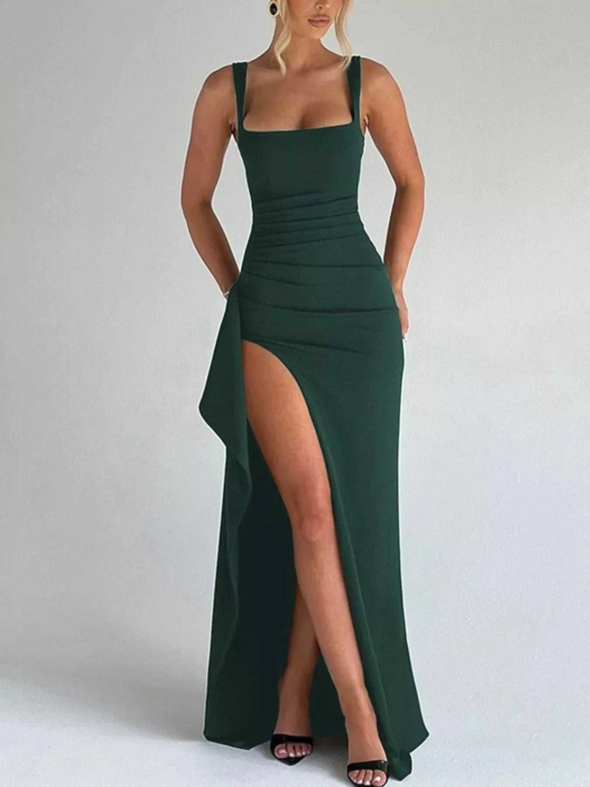 Ruched High-Slit Maxi Dress 100100883675140 30 Seasonal Fashion Collections Jerry's Apparel 