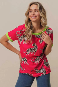 BiBi Big Tiger Print Jersey Contrast Ringer Top 100100215151725 27 Affordable Fashion Under $100 Jerry's Apparel 