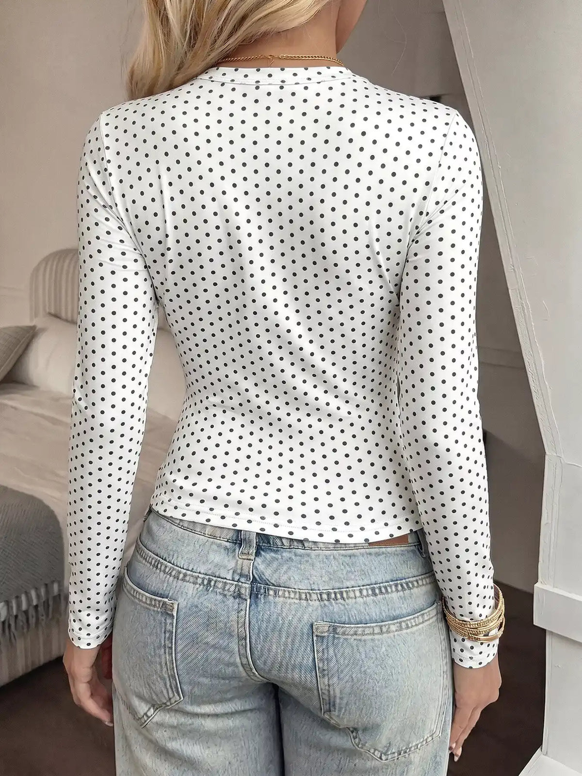 Long Sleeve Polka Dot Slim Fit T-Shirt 101001890142731 27 Affordable Fashion Under $100 Jerry's Apparel 