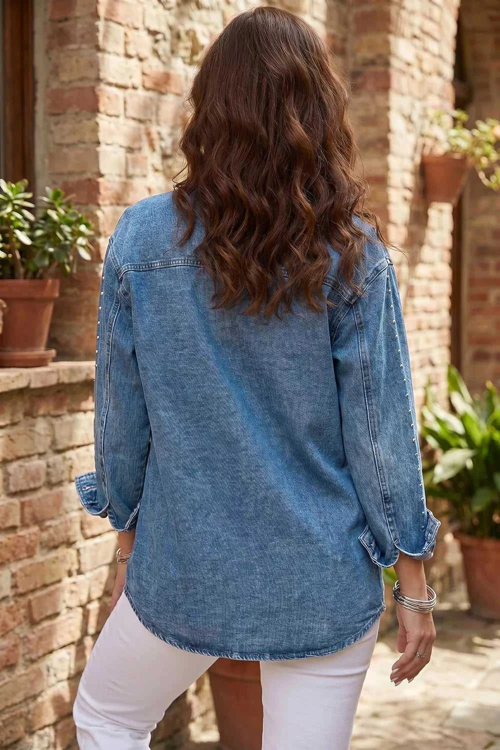 Rivet Embellished Western Style Regular Fit Long Sleeve Denim Jacket 101003389898680 92 Affordable Fashion Under $100 Jerry's Apparel 
