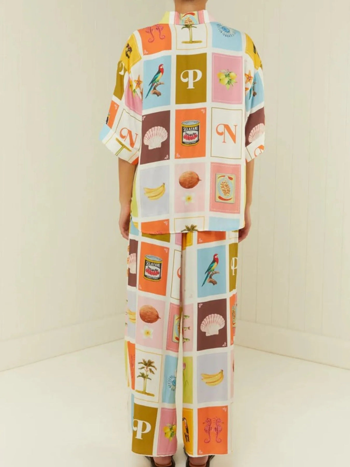 Printed Button Up Shirt and Pants Set