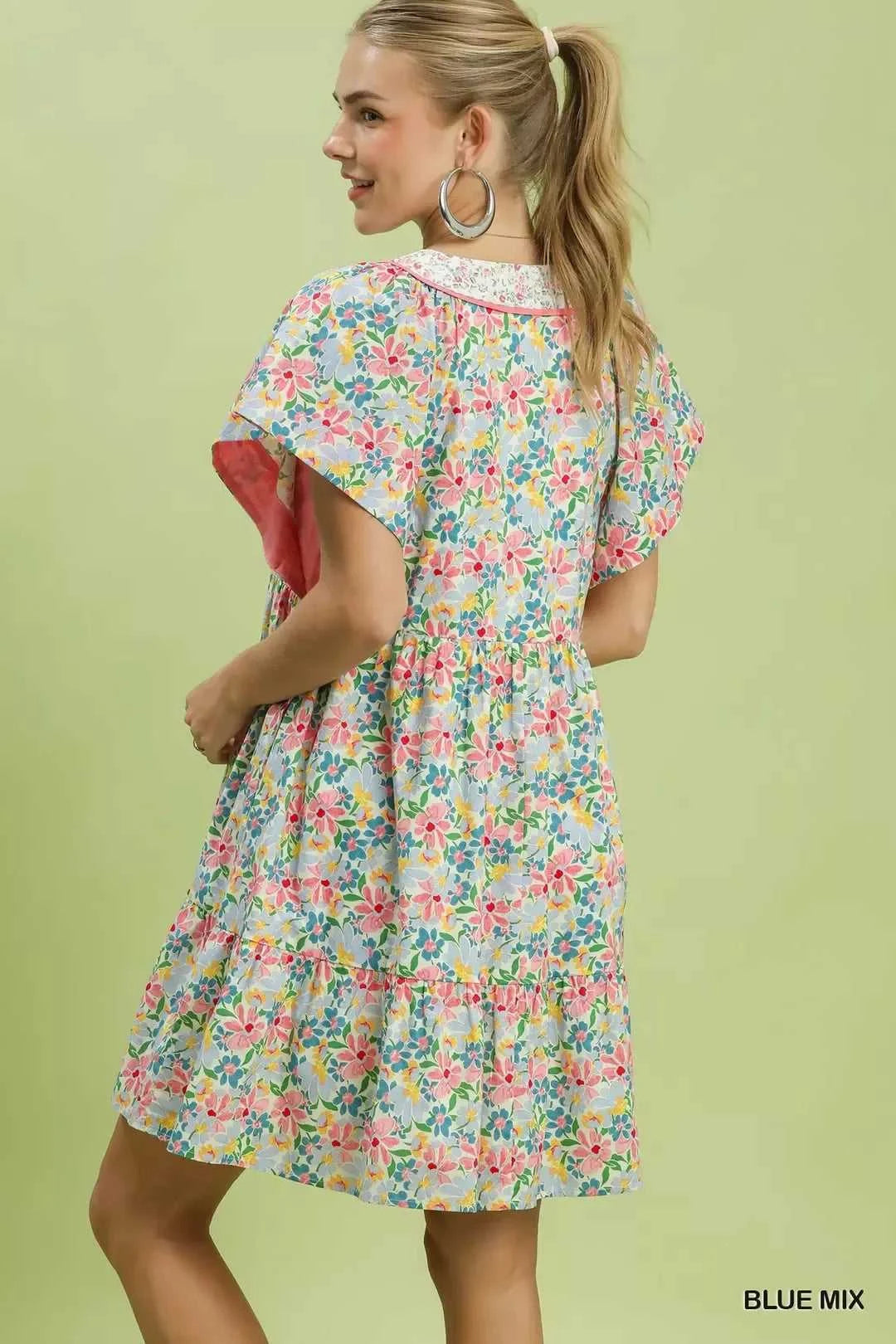Umgee Mix Floral Tiered Mini Dress with Side Pockets 100100771931862 62 Affordable Fashion Under $100 Jerry's Apparel 