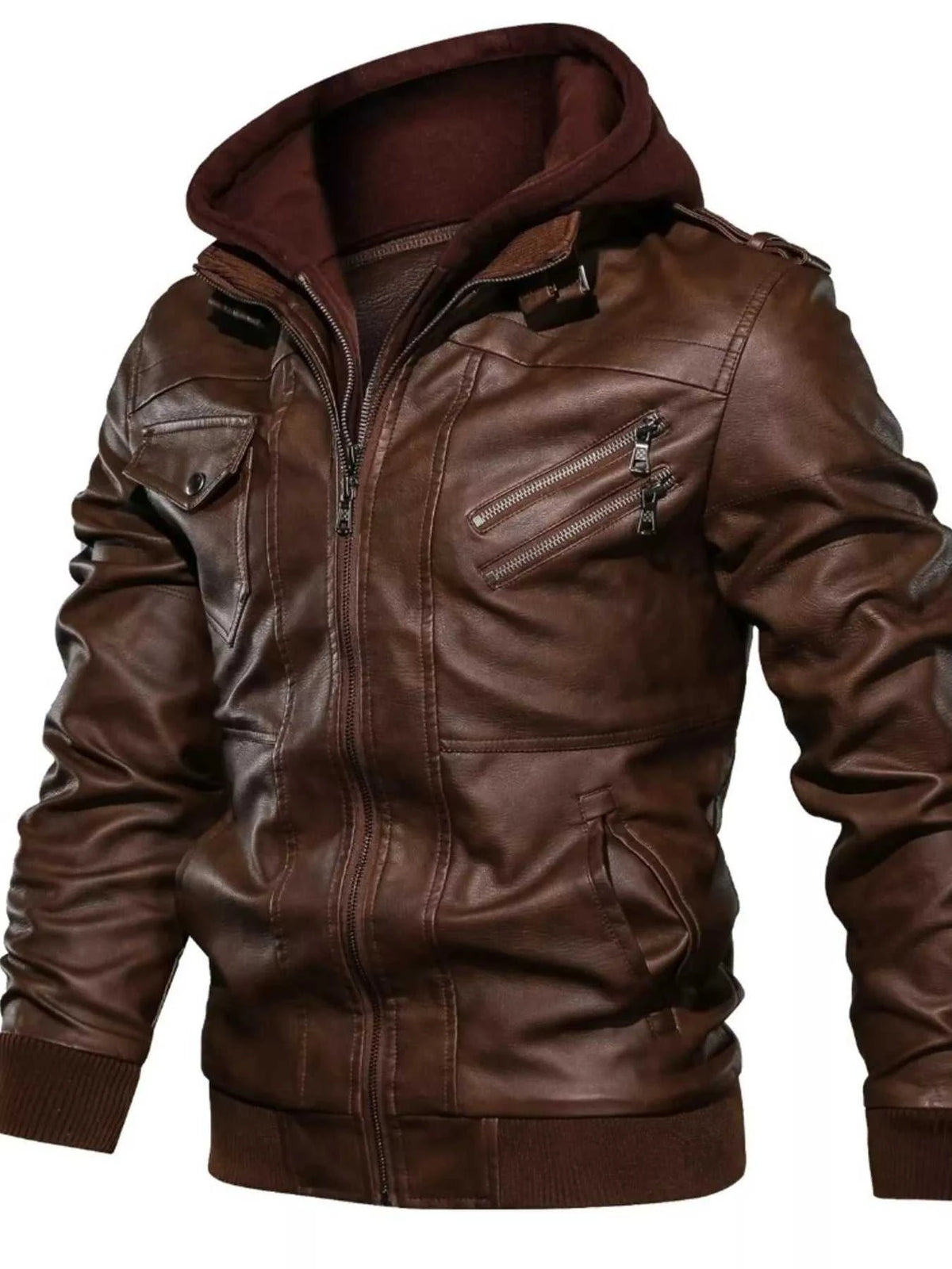 Men's Full Size Hooded Faux Leather Moto Jacket Plus Size 100400161564305 96 Affordable Fashion Under $100 Jerry's Apparel 