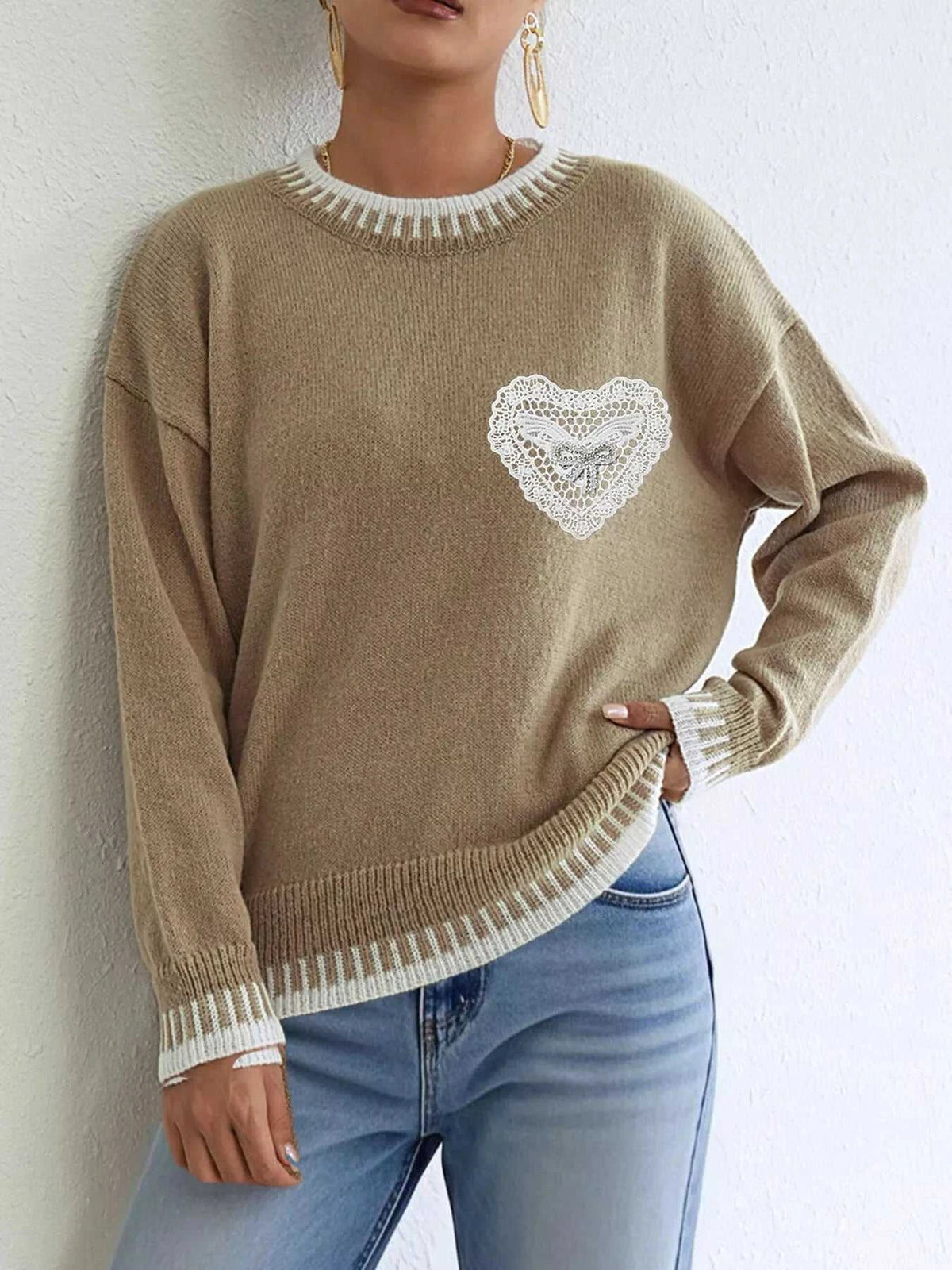 Lace Heart Contrast Trim Sweater 101002229770019 36 Affordable Fashion Under $100 Jerry's Apparel 