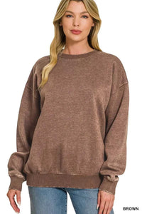 Zenana Fleece Acid Enzyme Washed Round Neck Sweatshirts 100100254081307 35 Affordable Fashion Under $100 Jerry's Apparel 