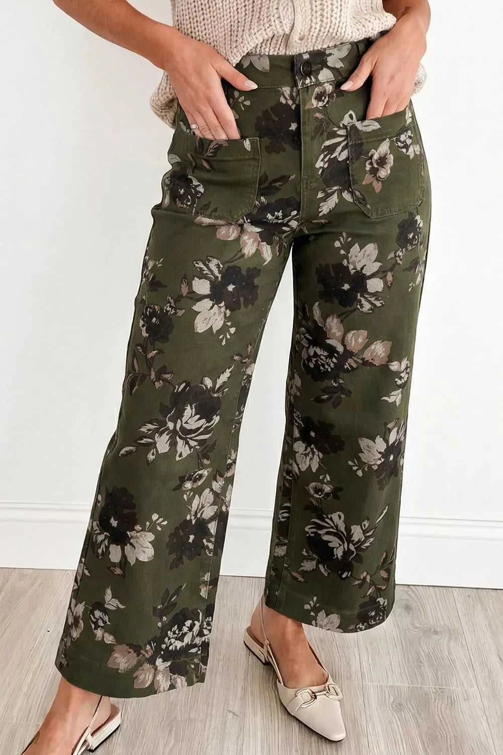 Vintage Style Floral Print High Waist Wide Leg Jeans 100100212050078 65 Affordable Fashion Under $100 Jerry's Apparel 