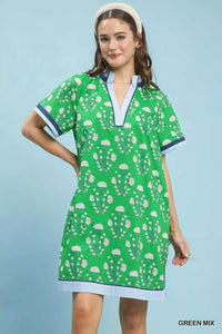 Umgee Printed Split Neck Short Sleeve Shift Dress 100100790711014 60 Affordable Fashion Under $100 Jerry's Apparel 