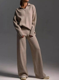 Polo Collar Top and Wide-Leg Pants Set 101001876960393 74 Affordable Fashion Under $100 Jerry's Apparel 