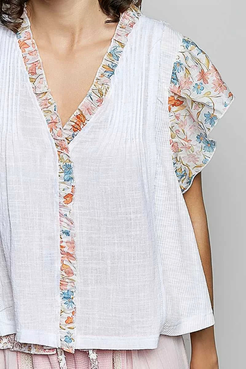 POL V-Neck Floral Ruffle Sleeve Blouse 100100409141709 62 Affordable Fashion Under $100 Jerry's Apparel 