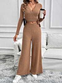 Perfee Surplice Long Sleeve Top and Pants Set 100100682721258 48 Affordable Fashion Under $100 Jerry's Apparel 