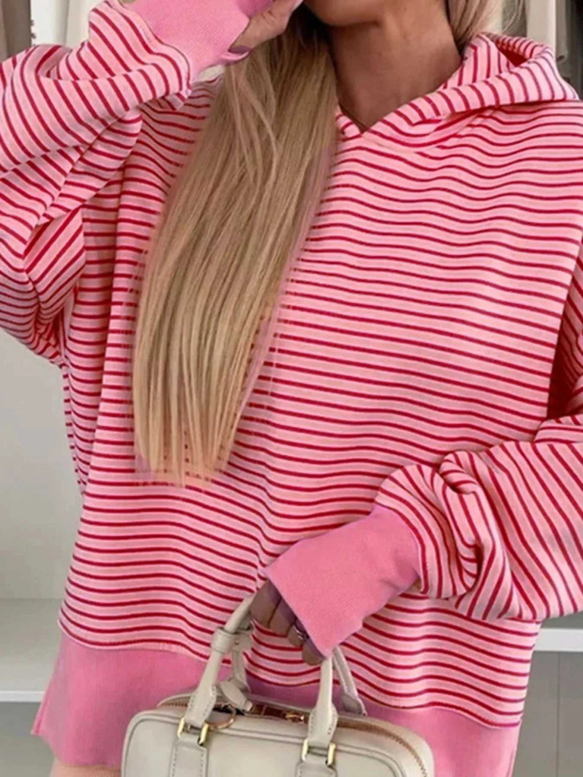 Striped Oversized Hoodie with Kangaroo Pocket 100100971581599 52 Affordable Fashion Under $100 Jerry's Apparel 