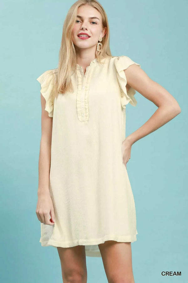 Umgee Ruffle Sleeve Henley Shift Dress 100100495661456 57 Affordable Fashion Under $100 Jerry's Apparel 