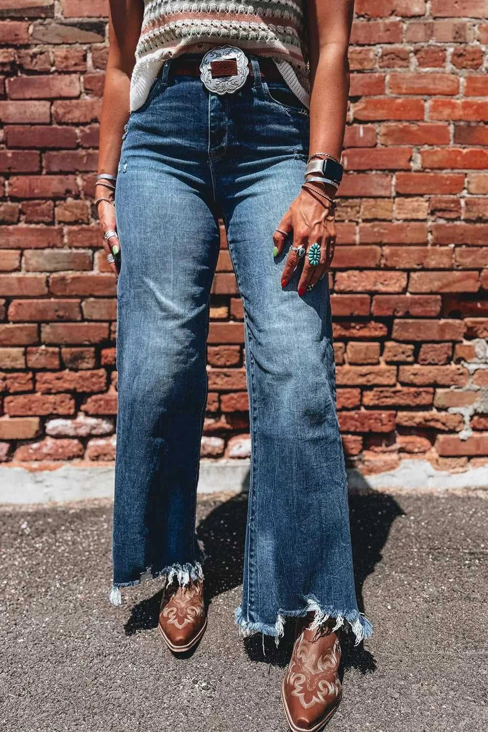 High Waist Frayed Hem Flare Jeans 100100364484186 71 Affordable Fashion Under $100 Jerry's Apparel 